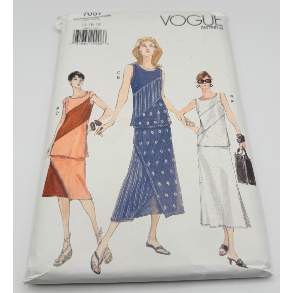 Vintage Vogue 7057 Misses Top Skirt Pattern Size 14-16-18 Uncut Easy Facile